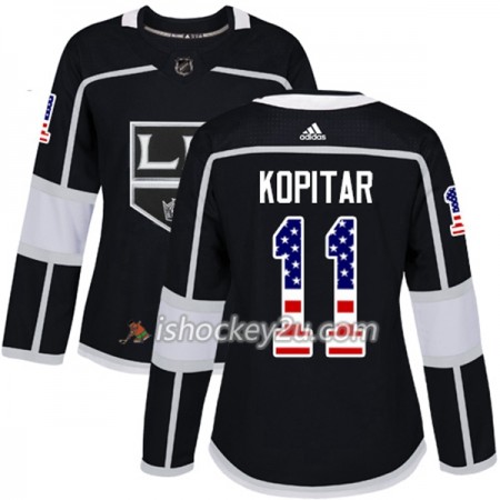 Dame NHL Los Angeles Kings Trøje Anze Kopitar 11 Adidas 2017-2018 Sort USA Flag Fashion Authentic